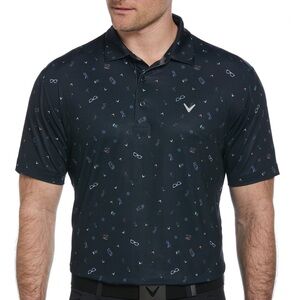 CALLAWAY Men's All Over Golf Bag Essenials Print Polo Shirt Size 4XL Black